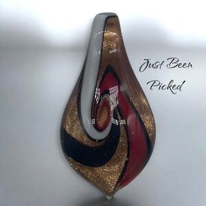 Art Glass Pendant - Tear Drop -‎ Red Black White Swirl Foil